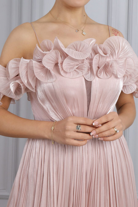 Rochie midi roz cu corset reglabil [2]