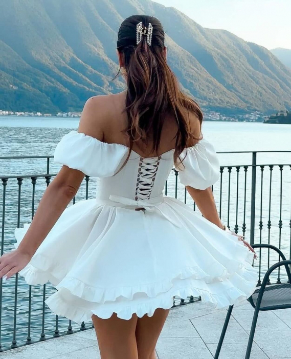 ROCHIE SCURTA CU CUPE SI NASTURI DE DECOR ALBA [3]
