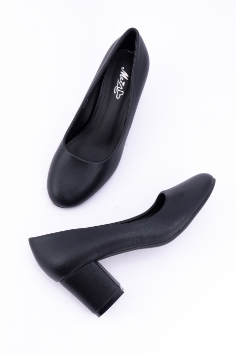 Toc 4 cm Pantofi cu Toc gros  Negru [5]