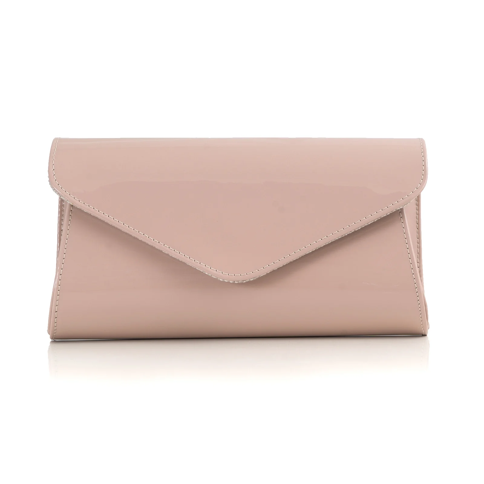 Plicuri - POSETA PLIC EMMA, CU CAPAC IN V, DIN PIELE LACUITA NUDE ROZE