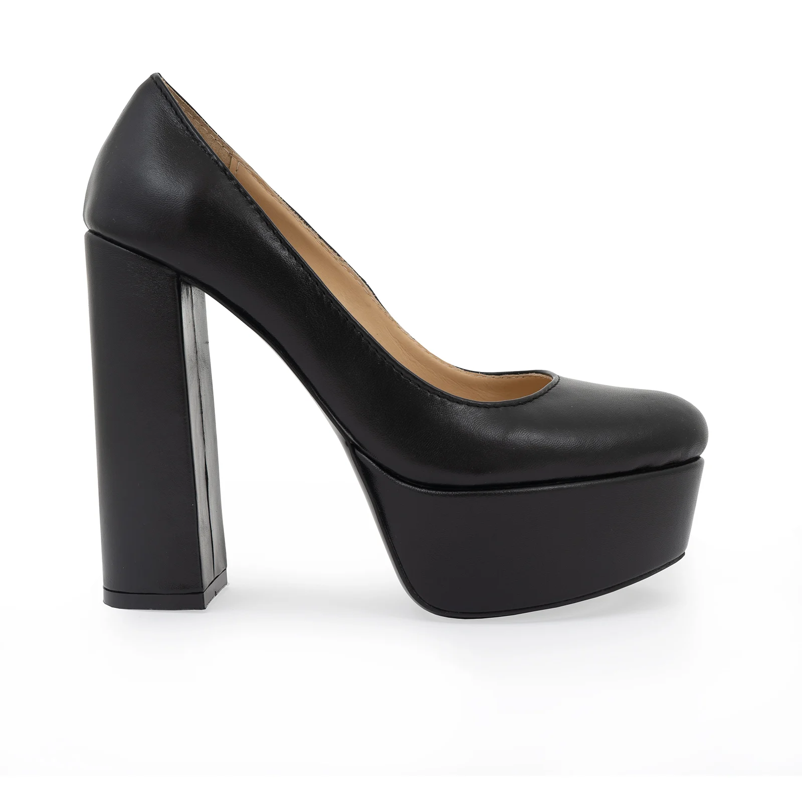 Pantofi - PANTOFI DIN PIELE NATURALA NEAGRA, CU TOC GROS SI PLATFORMA INALTA
