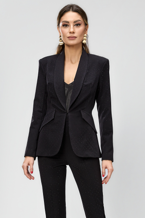 Costume - Compleu negru, elegant, din stofa, cristale si pantaloni conici cu talia inalta BBY 20608