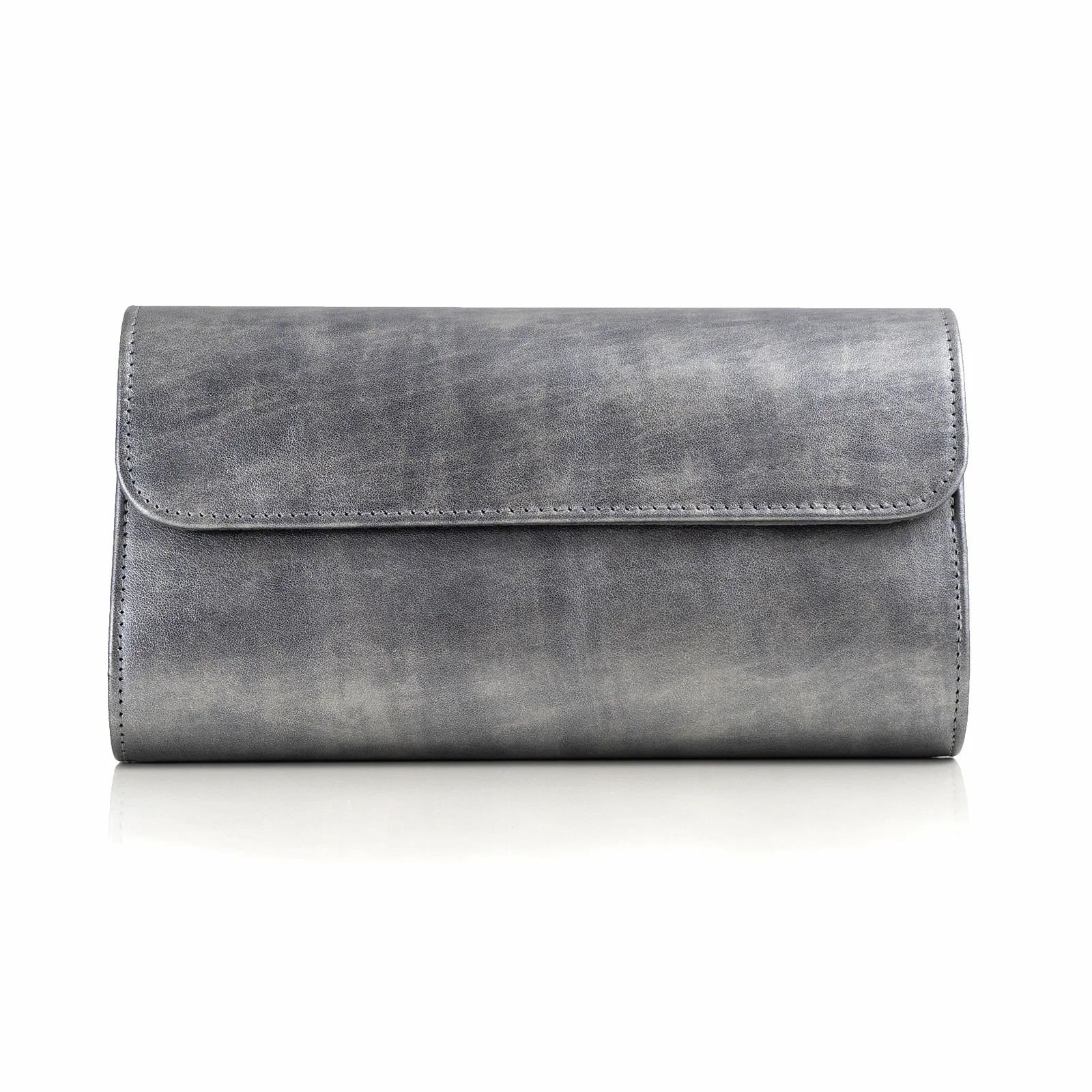 Plicuri - POSETA PLIC INA, DIN PIELE ARGINTIE CU ASPECT PLATINAT