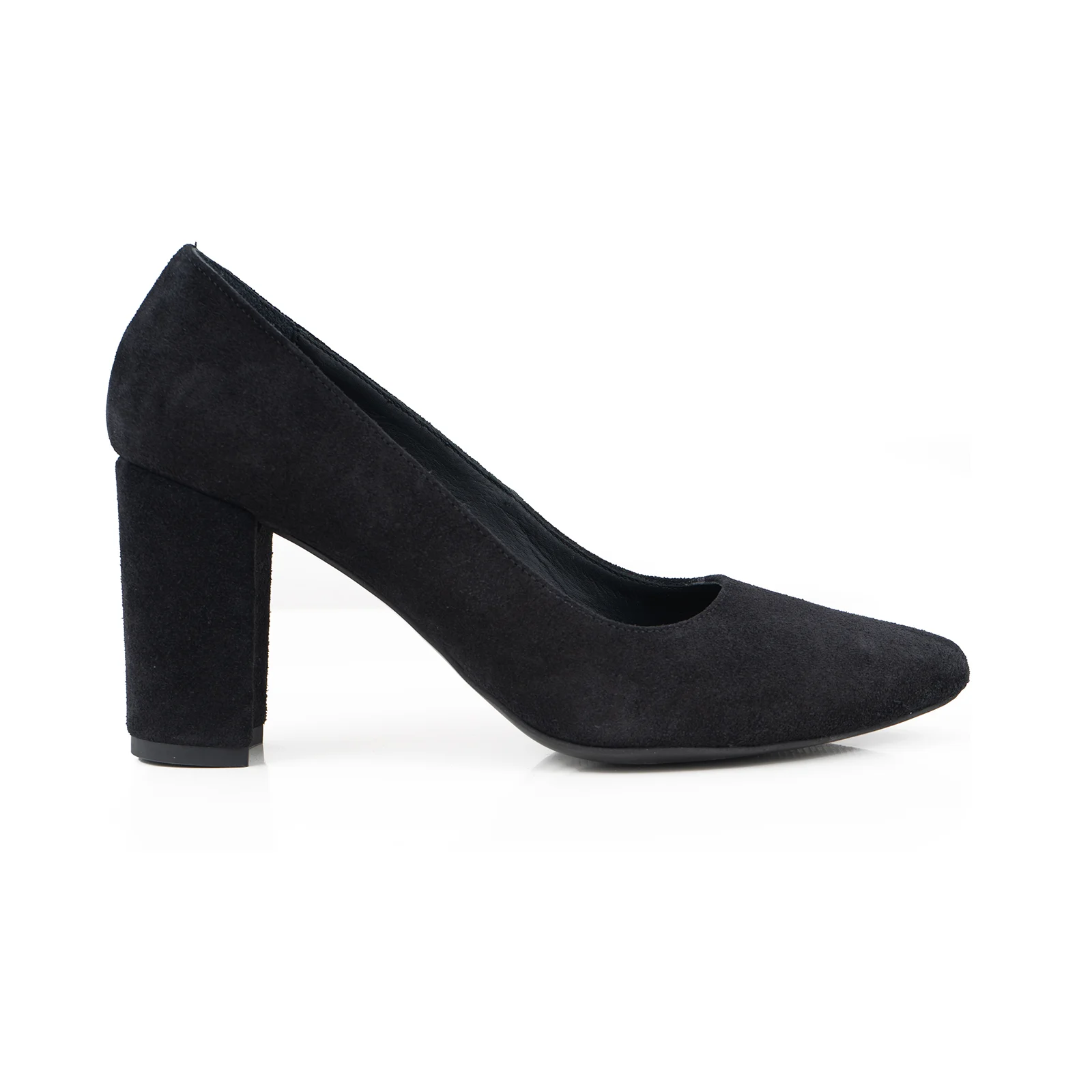 Incaltaminte - PANTOFI CU TOC PATRAT, DIN PIELE INTOARSA NEAGRA