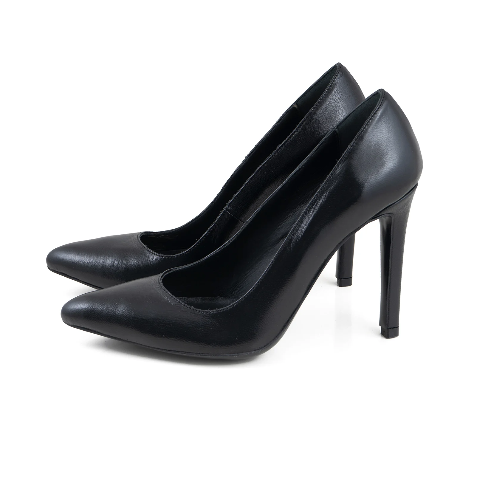 Incaltaminte - PANTOFI STILETTO, DIN PIELE NATURALA NEAGRA, CU CAPTUSEALA DIN PIELE SI VARF ASCUTIT