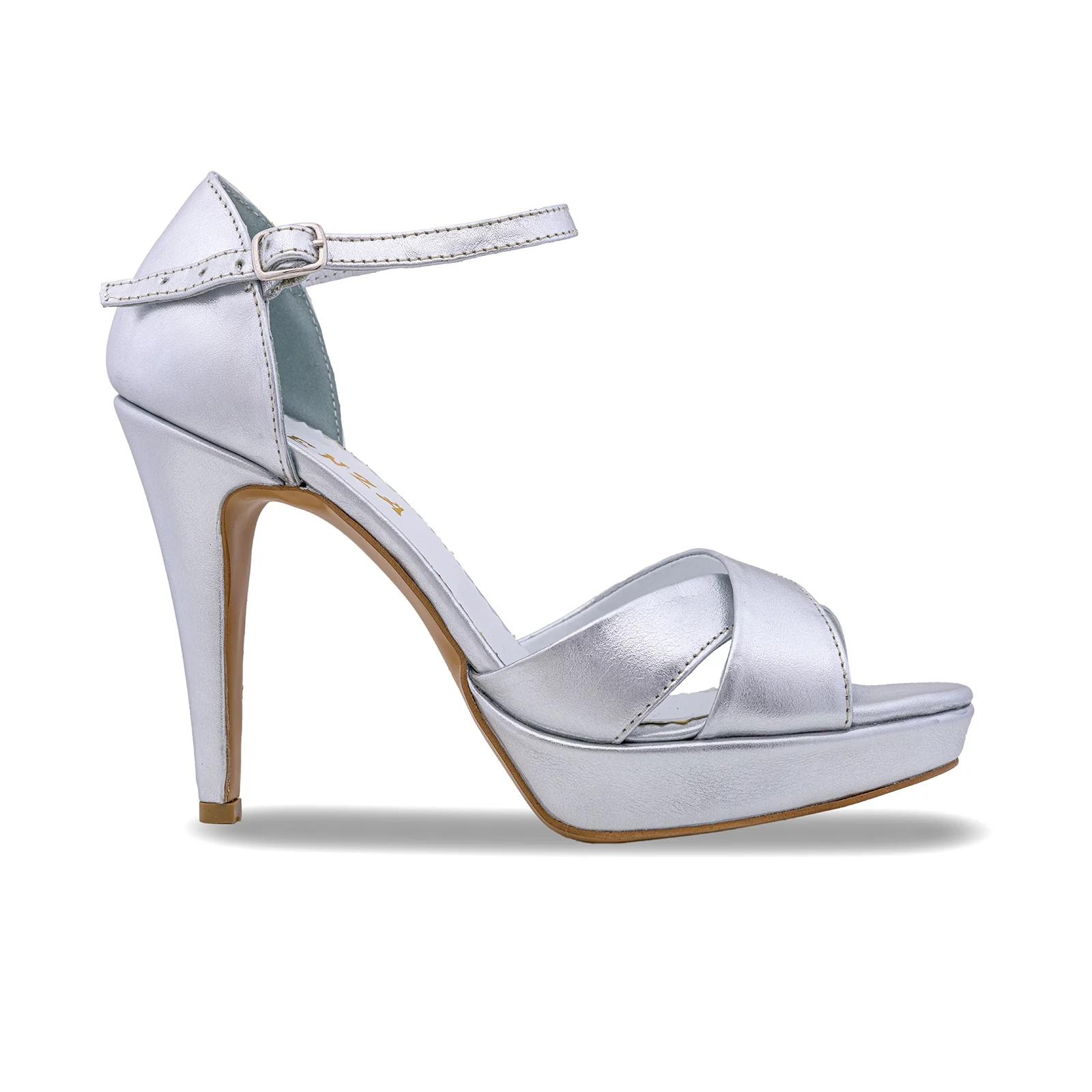 Sandale - SANDALE CU PLATFORMA, DIN PIELE LAMINATA ARGINTIE