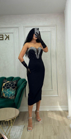 Rochie neagra, midi, cu perle [1]