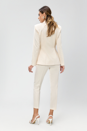 Compleu ecru, elegant, din stofa, cristale si pantaloni conici cu talia inalta BBY 20609 [3]