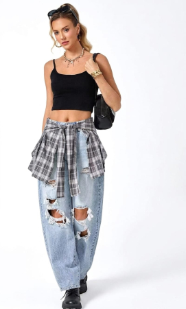 Jeans - Blugi Dama Loose Fit / Baggy cu Rupturi Multiple – Stil Grunge Urban