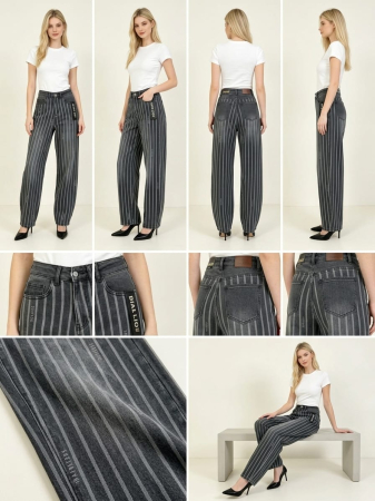 Pantaloni din denim baggy/wide-leg cu dungi verticale [1]