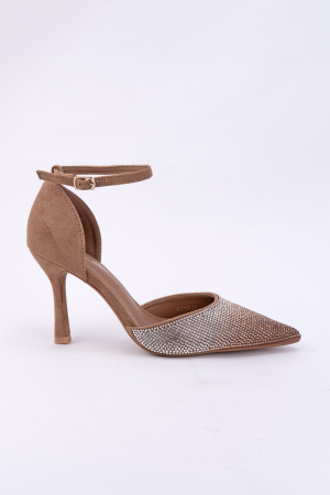 Pantofi - Pantofi stiletto de culoare bej  si pietre