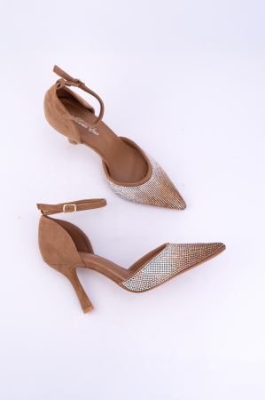 Pantofi stiletto de culoare bej  si pietre [3]