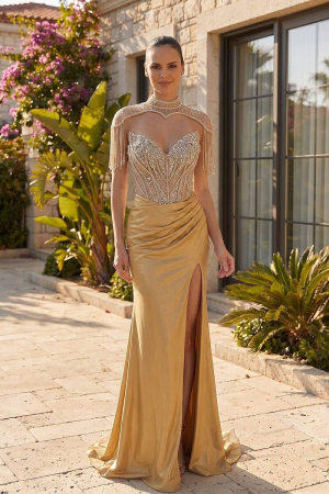 Rochie aurie, lunga, cu accente stralucitoare [1]