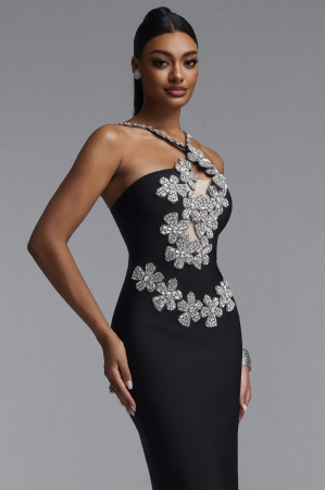 Rochie de Seară Maxi Premium – Eleganță Absolută cu Aplicații Florale din Strasuri [2]