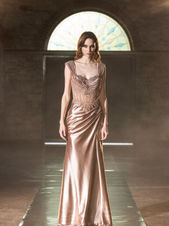 Rochie din material lucios, elegant cu efect de talie subtire [2]