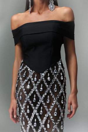 Rochie maxi cu cristlae, cu umerii goi [4]