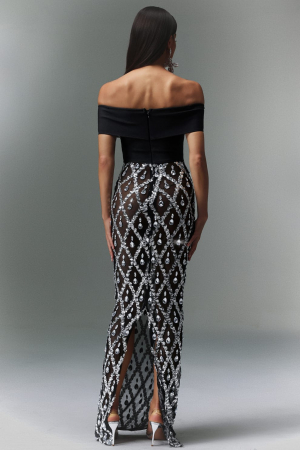 Rochie maxi cu cristlae, cu umerii goi [5]