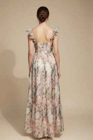 Rochie Maxi Elegantă cu Imprimeu Floral și Volane [2]