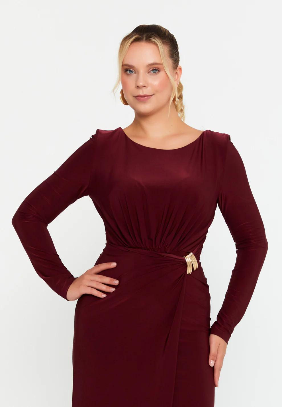 Rochii - Rochie midi burgundy classy style