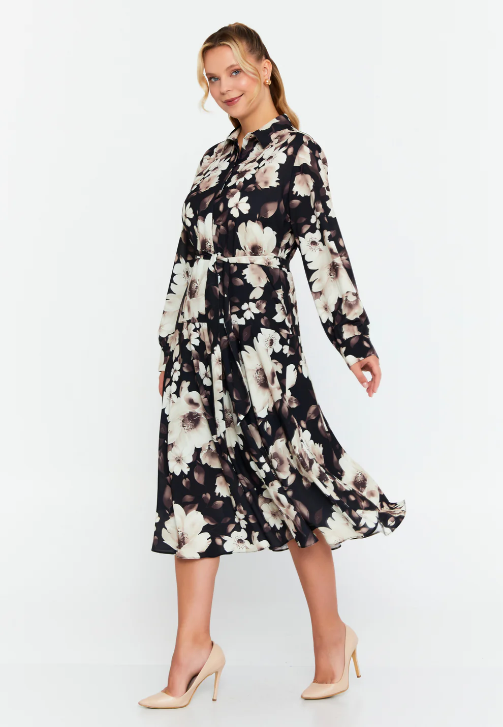 Rochii - Rochie midi cu imprimesu floral