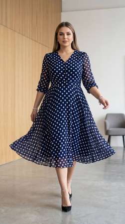 Rochie Midi – Eleganță Retro cu Buline