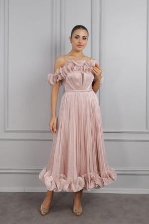 Rochii de ocazie - Rochie midi roz cu corset reglabil