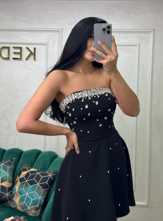 Rochii - Rochie Neagră Elegantă cu Cristale