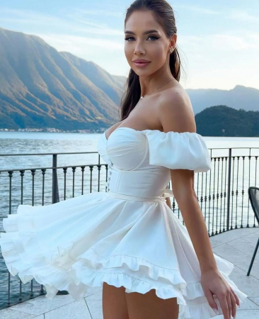 ROCHIE SCURTA CU CUPE SI NASTURI DE DECOR ALBA [1]