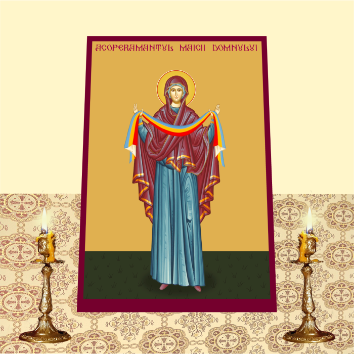 Icoana Acoperamantul Maicii Domnului printata pe MDF cu UV la dimensiunea A4 [2]