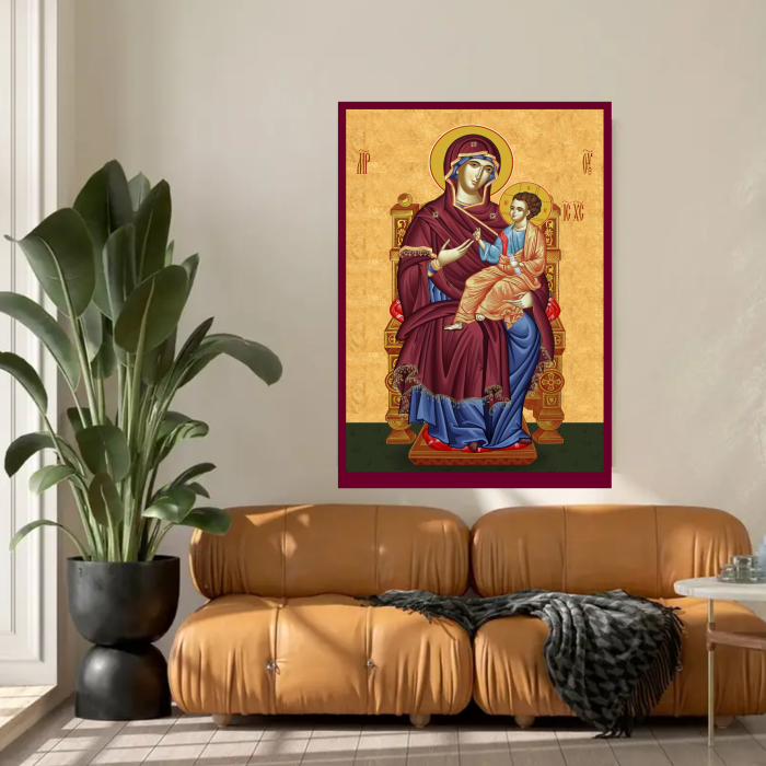 Icoana Maica Domnului pe tron print pe MDF cu UV la dimensiunea A5 [3]
