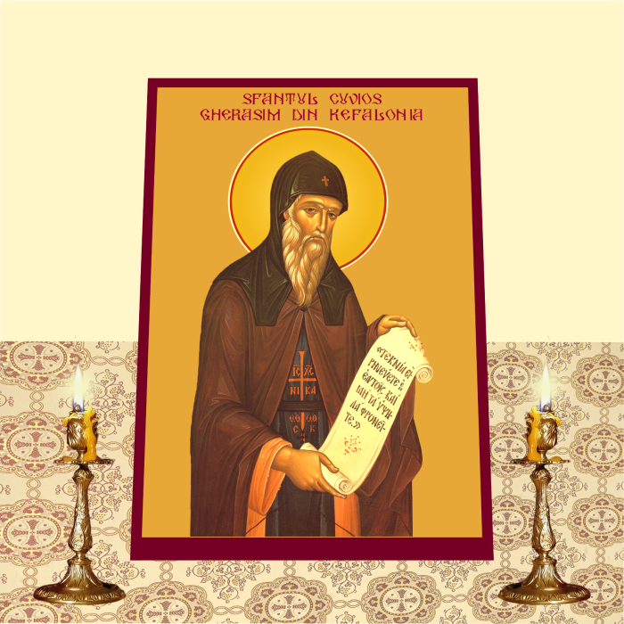 Icoana Sfantul Cuvios Gherasim din Kefalonia printata pe MDF cu UV la dimensiunea A4 [2]