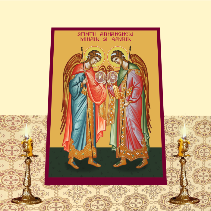 Icoana Sfintii Arhangheli Mihail si Gavril printata pe MDF cu UV la dimensiunea A4 [2]