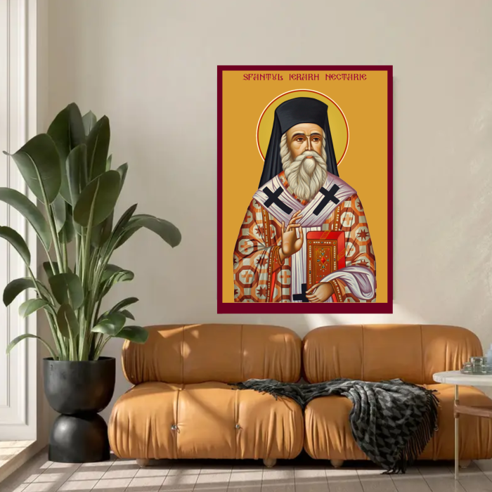 Icoana Sfantul Ierarh Nectarie printata pe MDF cu UV la dimensiunea A4 [3]