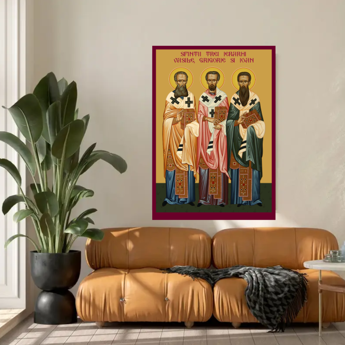 Icoana Sfintii Trei Ierarhi Vasile, Grigorie si Ioan printata pe MDF cu UV la dimensiunea A4 [3]