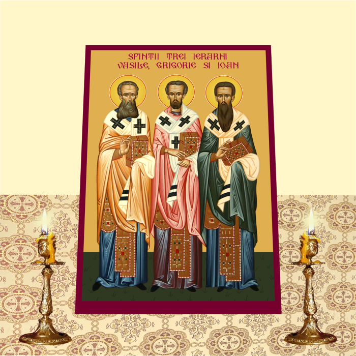 Icoana Sfintii Trei Ierarhi Vasile, Grigorie si Ioan printata pe MDF cu UV la dimensiunea A4 [2]