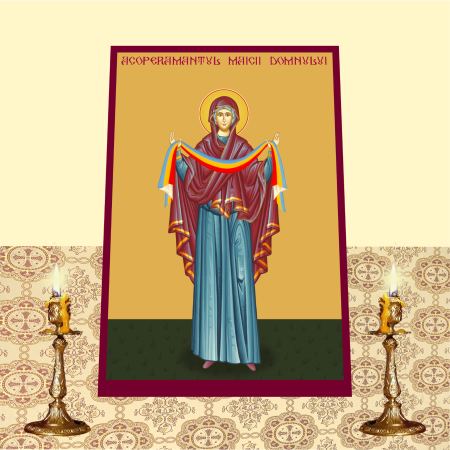 Icoana Acoperamantul Maicii Domnului printata pe MDF cu UV la dimensiunea A4 [1]