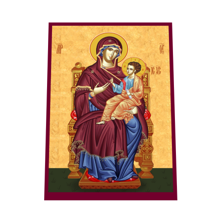 Print UV pe MDF - Icoana Maica Domnului pe tron print pe MDF cu UV la dimensiunea A5