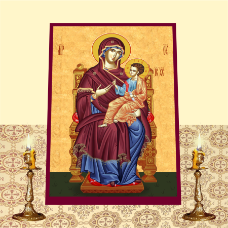 Icoana Maica Domnului pe tron print pe MDF cu UV la dimensiunea A5 [1]