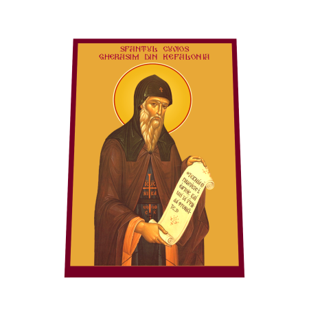 Print UV pe MDF - Icoana Sfantul Cuvios Gherasim din Kefalonia printata pe MDF cu UV la dimensiunea A4