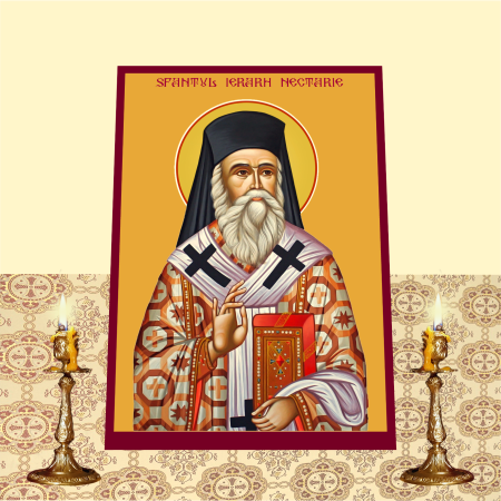 Icoana Sfantul Ierarh Nectarie printata pe MDF cu UV la dimensiunea A4 [1]