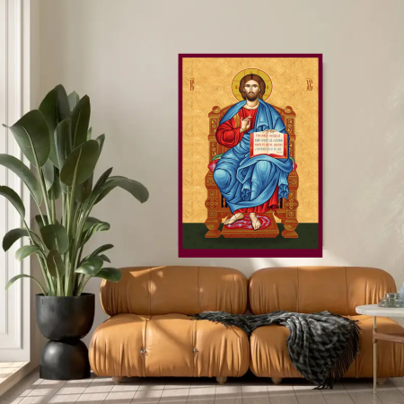 Icoana Mantuitorul pe tron print pe MDF cu UV la dimensiunea A5 [2]