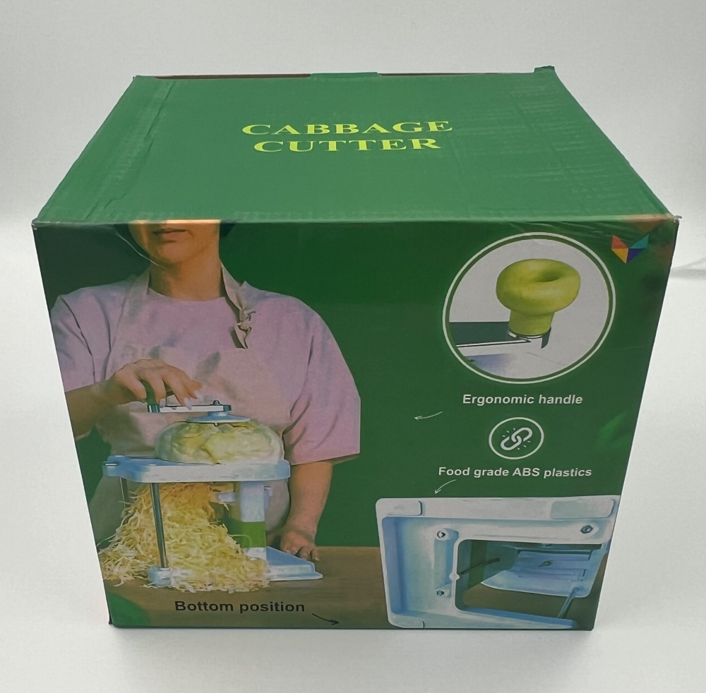 Aparat manual de tocat varza, din plastic alb, cutite metalice, robust și ușor de utilizat [6]