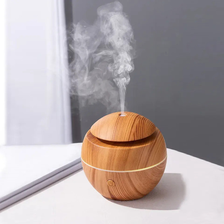 Umidificator Ultrasunete Glob, imitatie lemn,alimentare USB, lumina LED  - aromaterapie  pentru un mediu sănătos pentru căile respiratorii și piele, rezervor 200 ml [2]