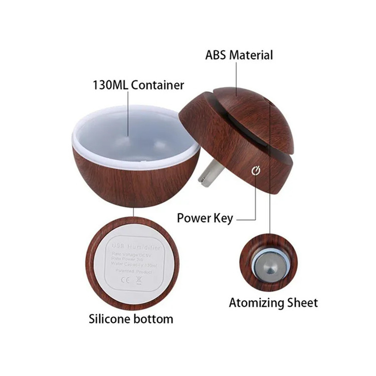 Umidificator Ultrasunete Glob, imitatie lemn,alimentare USB, lumina LED  - aromaterapie  pentru un mediu sănătos pentru căile respiratorii și piele, rezervor 200 ml [5]