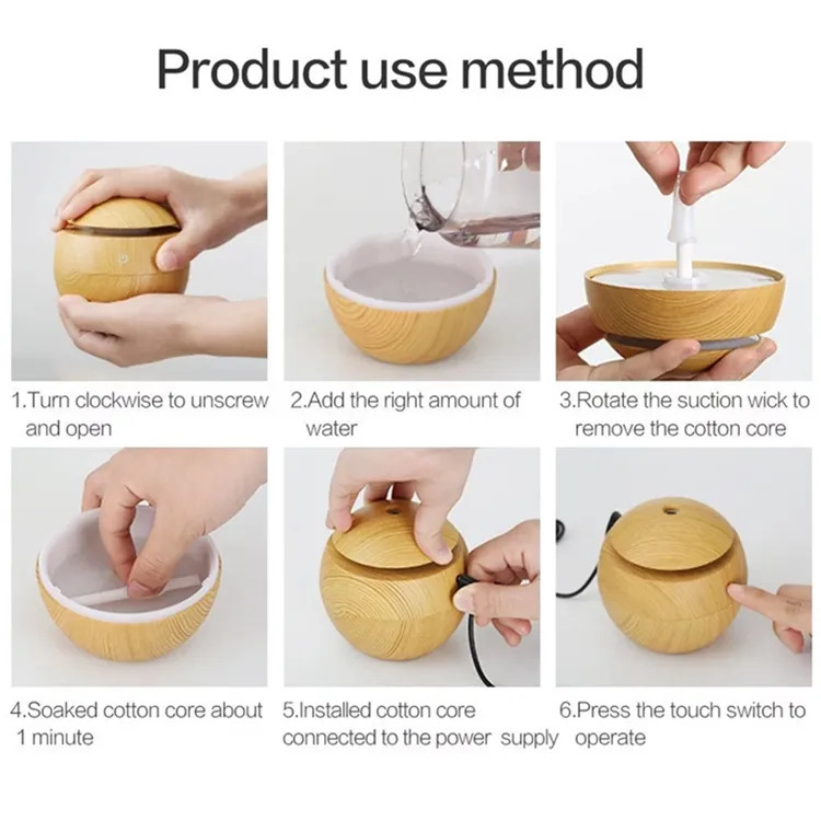 Umidificator Ultrasunete Glob, imitatie lemn,alimentare USB, lumina LED  - aromaterapie  pentru un mediu sănătos pentru căile respiratorii și piele, rezervor 200 ml [6]