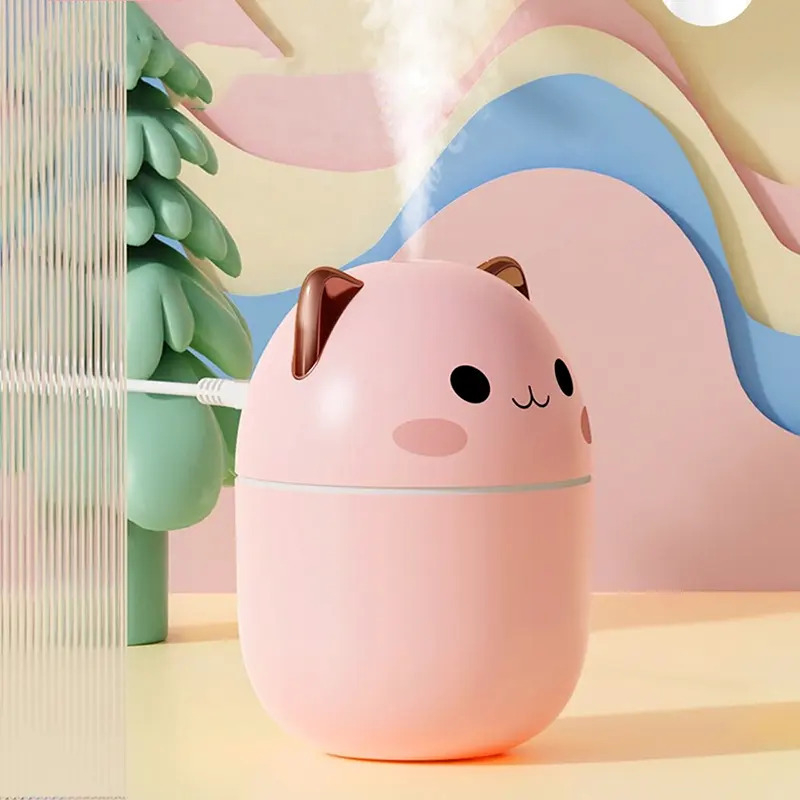 Umidificator de Aer cu  design adorabil în formă de pisicuță roz, un element vesel de decor pentru camera celor mici, cu lumina LED, alimentare USB, rezervor 250 ml [2]