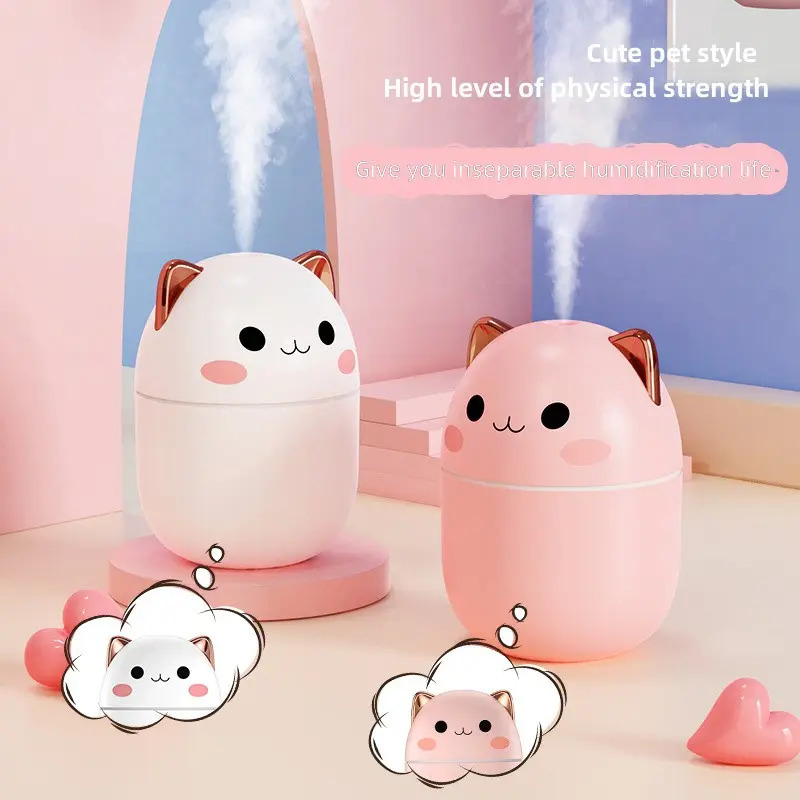 Umidificator de Aer cu  design adorabil în formă de pisicuță roz, un element vesel de decor pentru camera celor mici, cu lumina LED, alimentare USB, rezervor 250 ml [4]