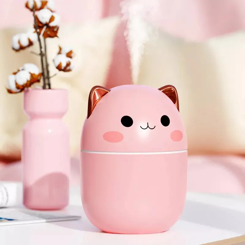 Umidificator de Aer cu  design adorabil în formă de pisicuță roz, un element vesel de decor pentru camera celor mici, cu lumina LED, alimentare USB, rezervor 250 ml [3]