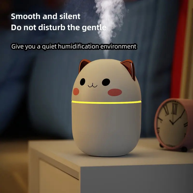 Umidificator de Aer cu  design adorabil în formă de pisicuță roz, un element vesel de decor pentru camera celor mici, cu lumina LED, alimentare USB, rezervor 250 ml [5]