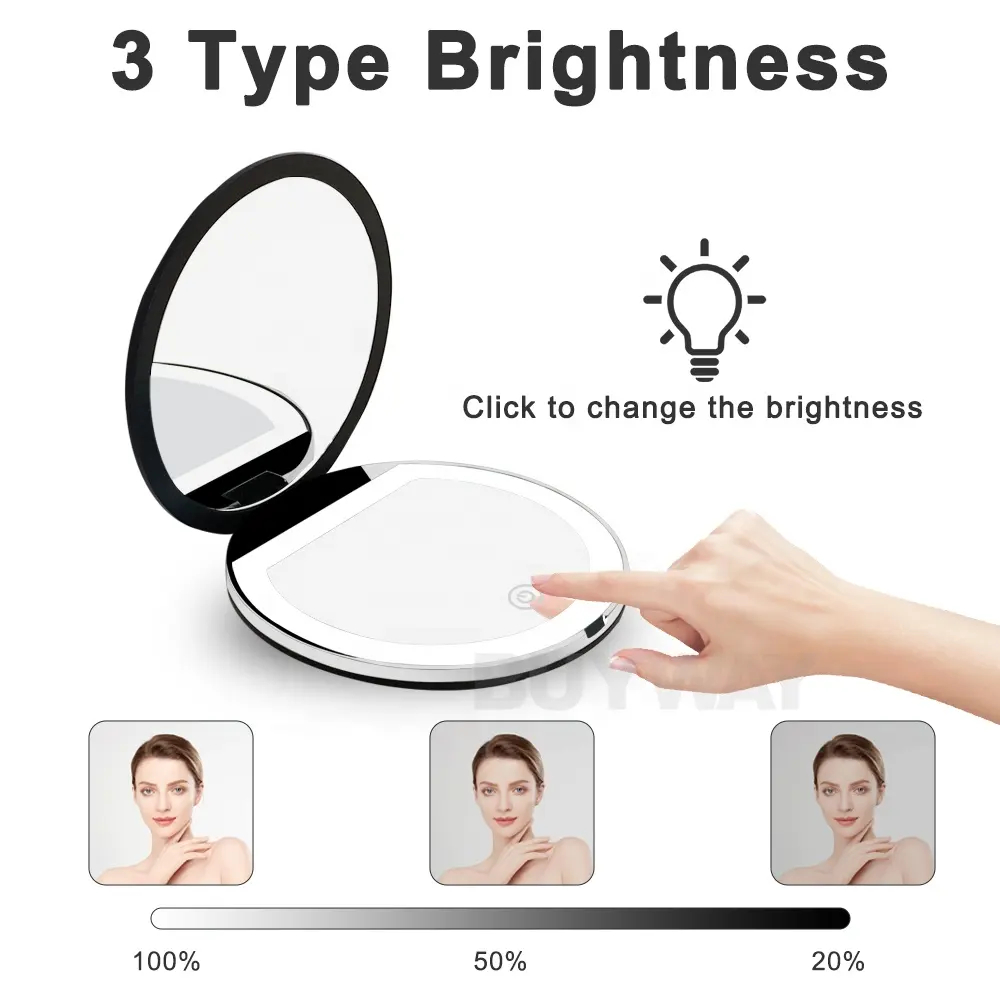 Oglinda mini roz eleganta si discreta, pentru machiaj,cu 2 fete, marire imagine de 2 or,  lumina LED,3 moduri de marire a intensitatii luminii, incarcare USB [3]